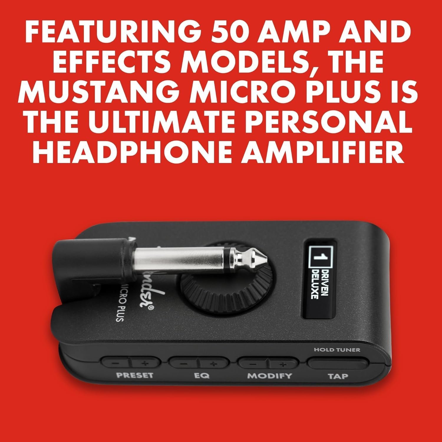 Fender Mustang Micro Plus Guitar Amp, Ultimate Personal Headphone Amplifier with 25 Amp Models, 25 Effects, Bluetooth, and 100 Presets, USB Rechargeable