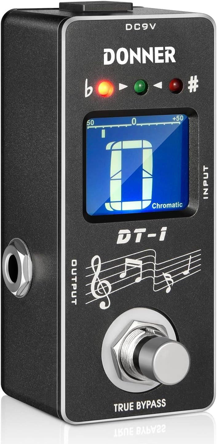 Donner Tuner Pedal, DT-1 Chromatic Guitar Tuner Pedal with Pitch Indicator LCD Display for Electric Guitar and Bass True Bypass