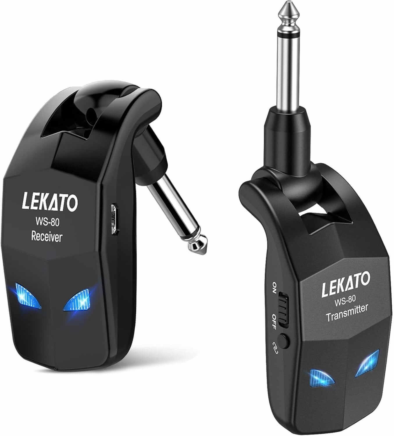 LEKATO Wireless Guitar System,2.4GHz Guitar Wireless Transmitter Receiver with 8Hs Runtime, Rechargeable Digital Guitar System Cordless Electric Guitar Cable Bass Jack Lead For Guitars Bass