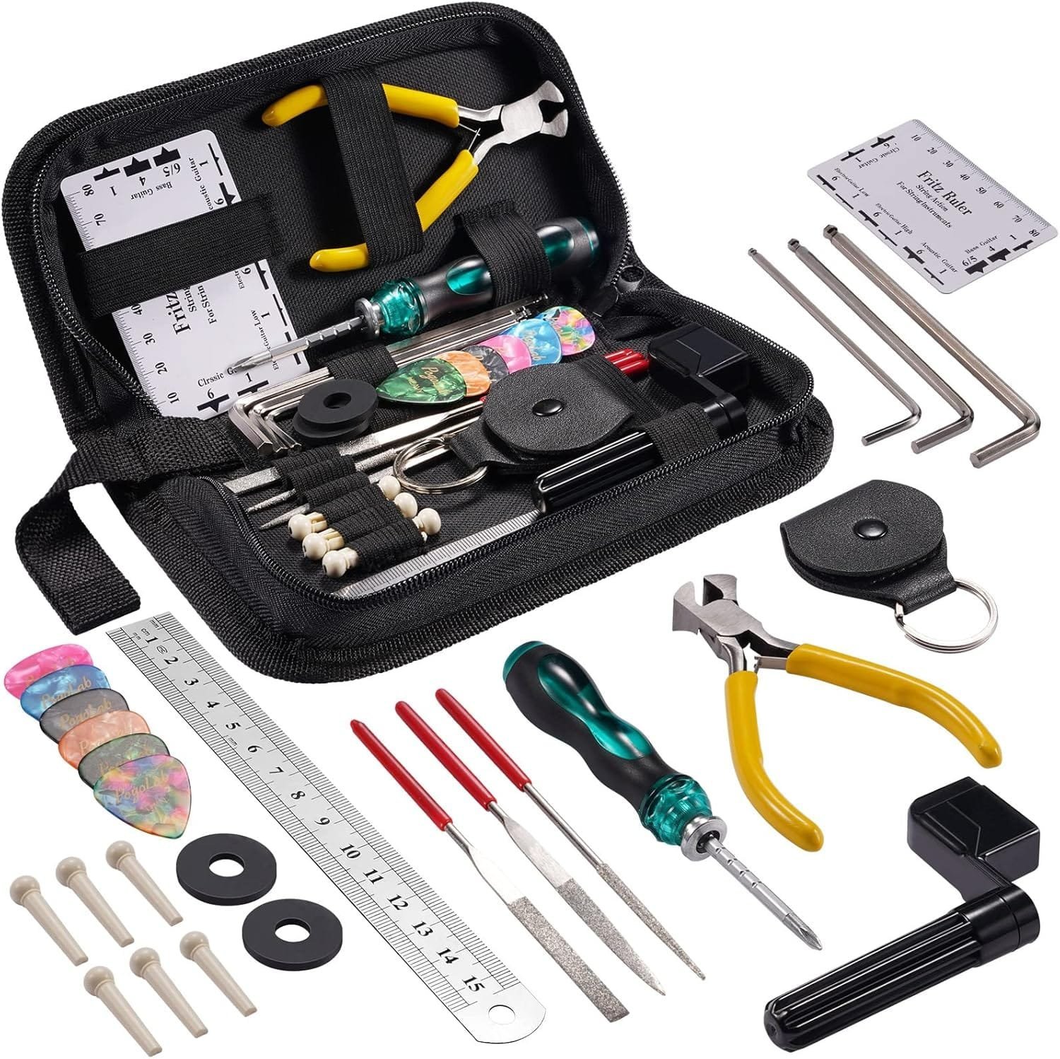 31 Pcs Guitar Maintenance Tool Kit, POGOLAB Guitar Repairing Tool Kit with Carrying Bag for Ukulele Bass Mandolin Banjo, Gift for Music String Instrument Enthusiast