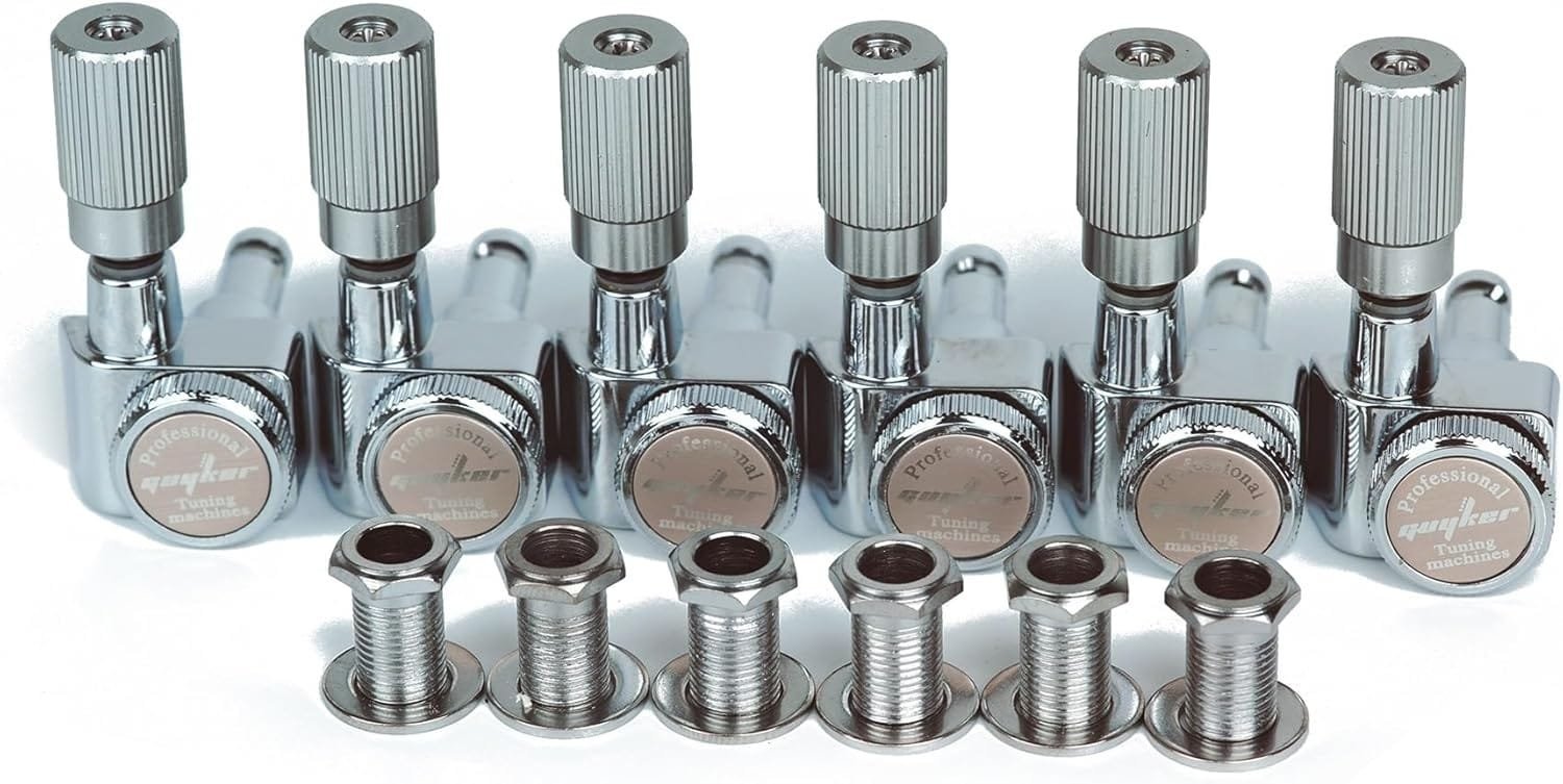 Guyker Pro 6 Inline Guitar Locking Tuners - 1:18 Lock String Tuning Key Pegs Machine Heads Set Replacement for Folk Classical Acoustic Electric Guitar - GK411SP, Chrome