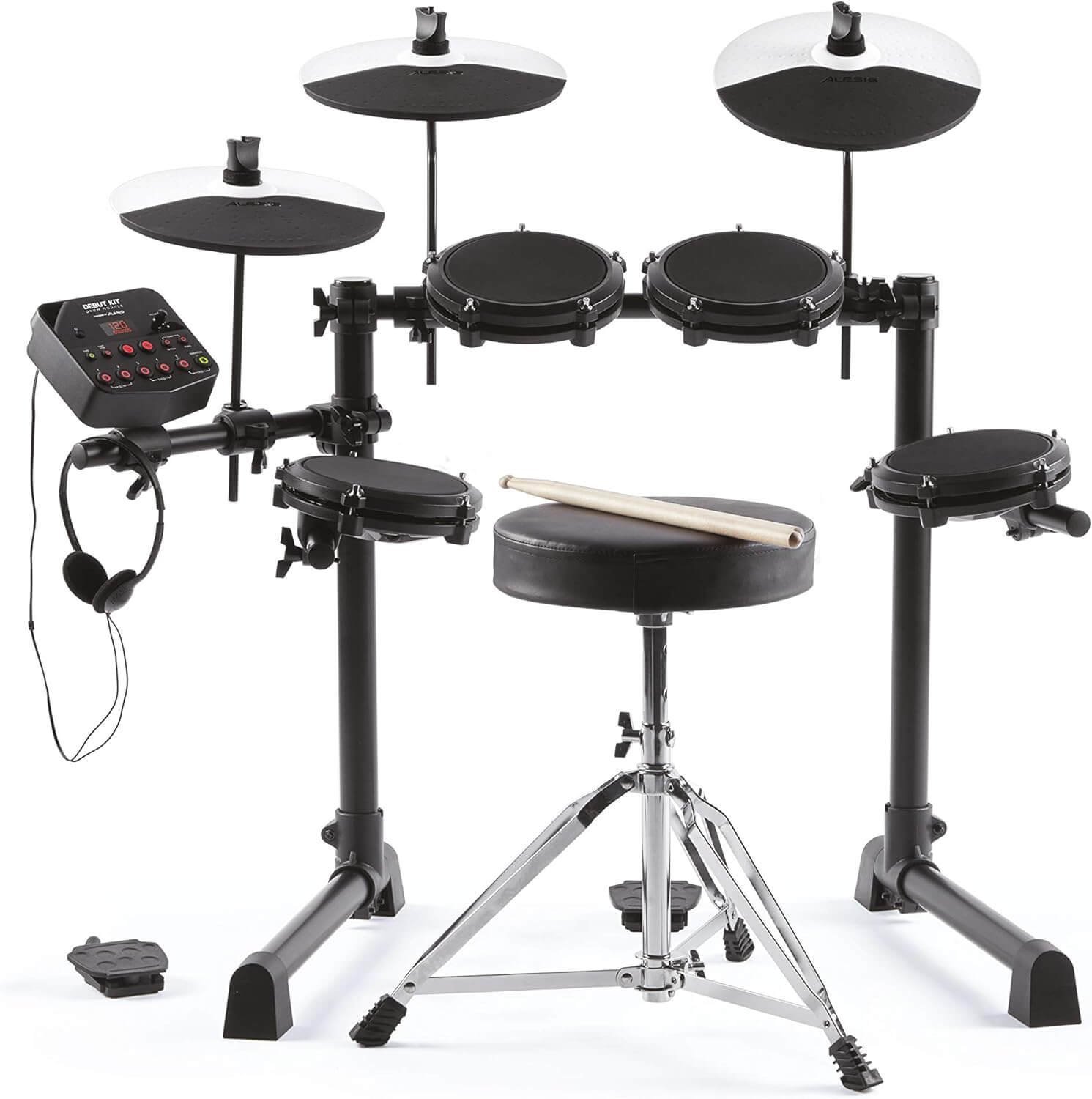 Alesis Drums Debut Kit – Kids Electric Drum Kit with 4 Quiet Mesh Electronic Drum Pads, 120 Sounds, Drum Sticks, Drum Stool, Headphones, and Lessons