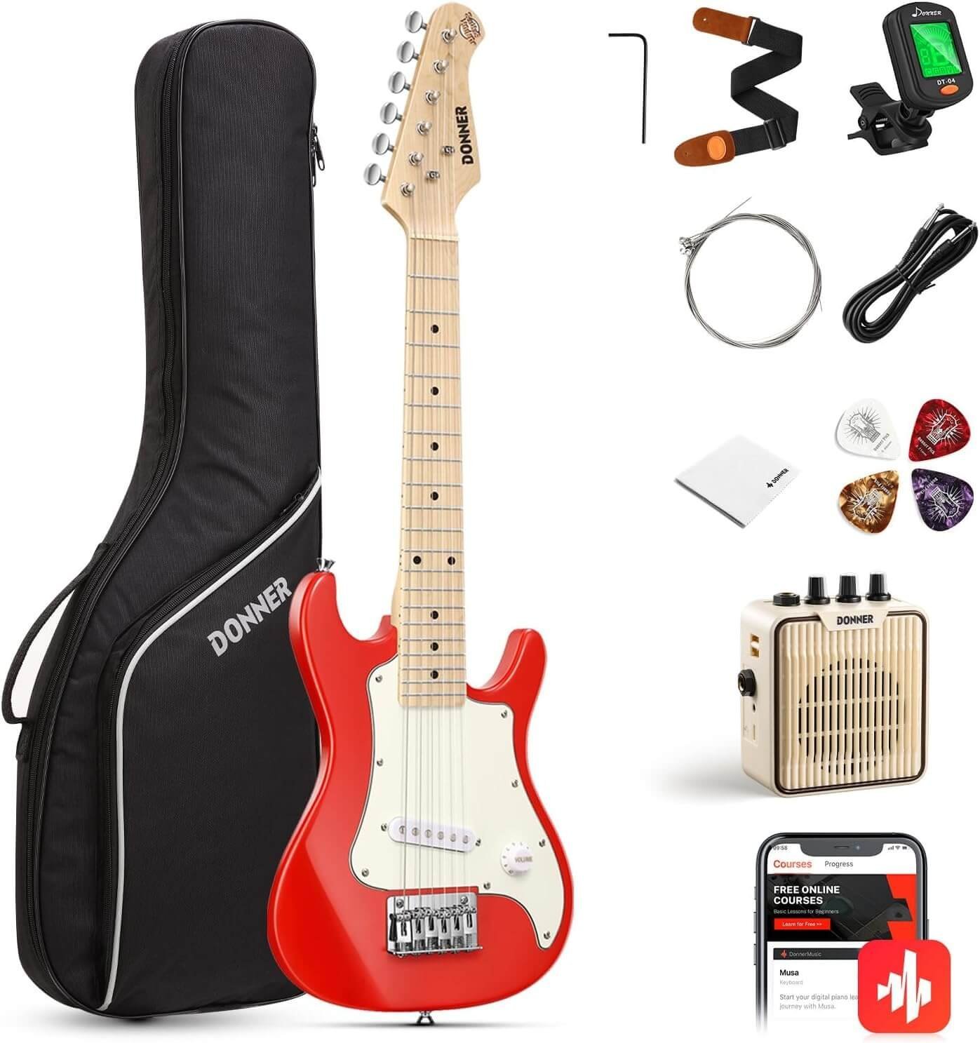 Donner 30 Inch Kids Electric Guitar Beginner Kits ST Style Mini Electric Guitar for Boys Girls with Amp, 600D Bag, Tuner, Picks, Cable, Strap, Extra Strings...