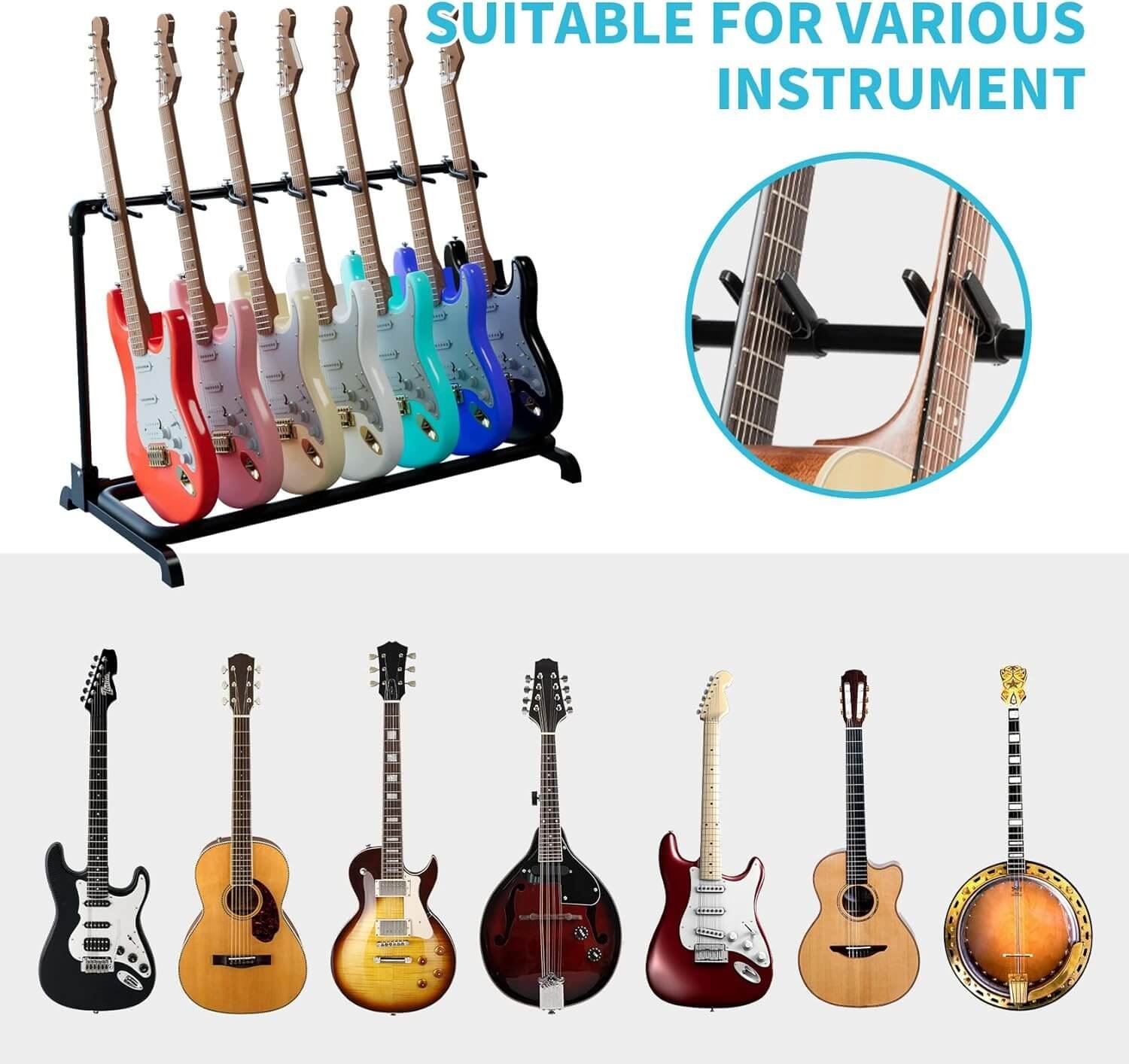 GUITTO Multi Guitar Rack Stand Foldable Universal Display Rack Portable Guitar Holder for Band Stage Bass Acoustic Guitar -7 Holder GGS-11