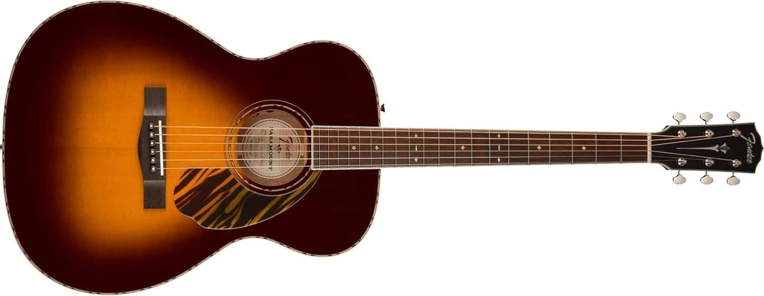 Fender Paramount PO-220E Orchestra Acoustic Guitar, with 2-Year Warranty, 3-Color Vintage Sunburst, with Case