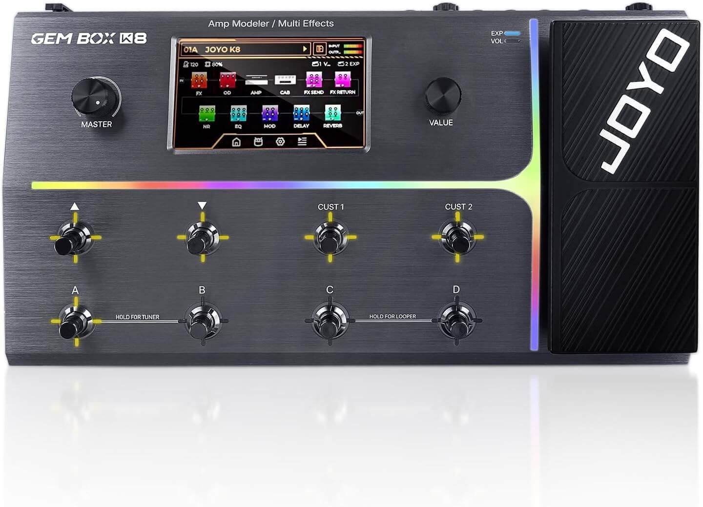 JOYO Guitar Multi-Effects Processor Pedal with 5" Touchscreen, 160+ Effects, 400 Presets, Amp Modeling, IR Loader, Drum Machine & USB Audio Interface All-in-One Pedalboard for Studio/Live