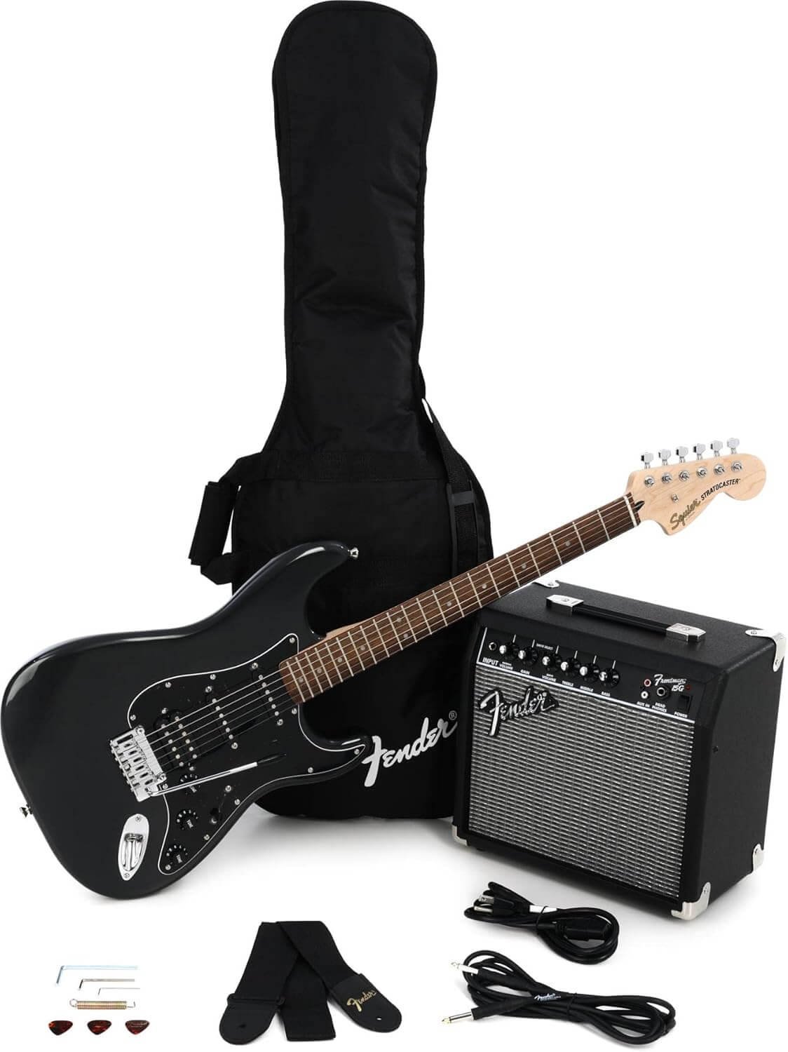 Squier Affinity Series Stratocaster Packs Electric Guitar, Charcoal Frost Metallic, Laurel Fingerboard