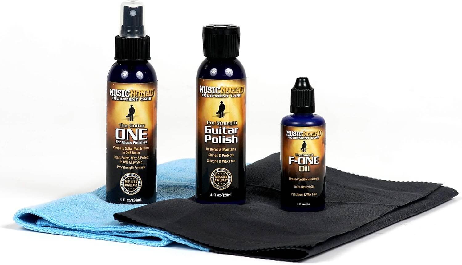 MusicNomad Guitar Complete Cleaning & Care Kit: Cleaner, Polish, Fretboard Oil & 2 Cloths (MN108)