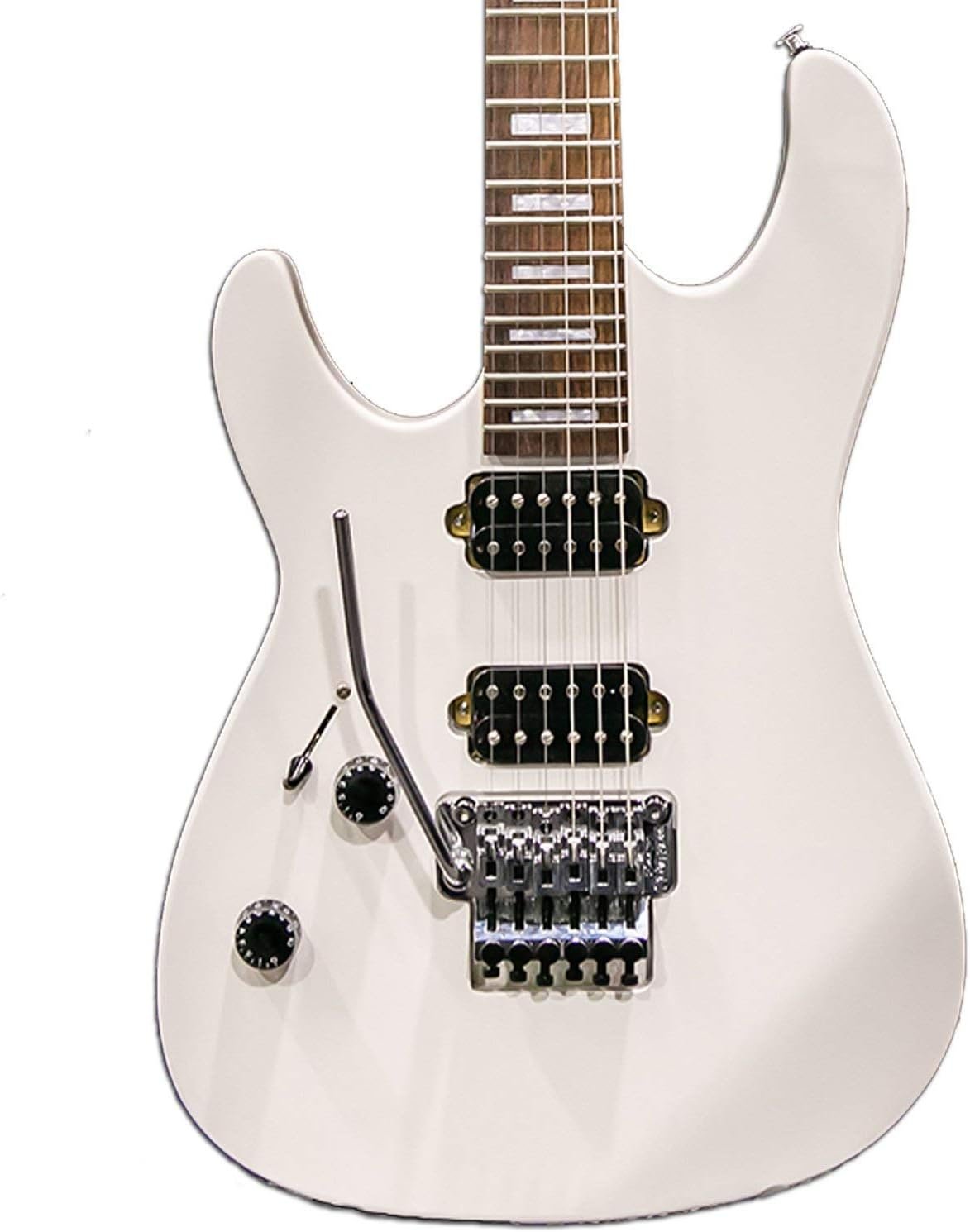 GoDpsMusic 6 String Sawtooth ST-M24 Electric Guitar with Floyd Rose, Left Handed Satin White (ST-M24-LH-SWH)