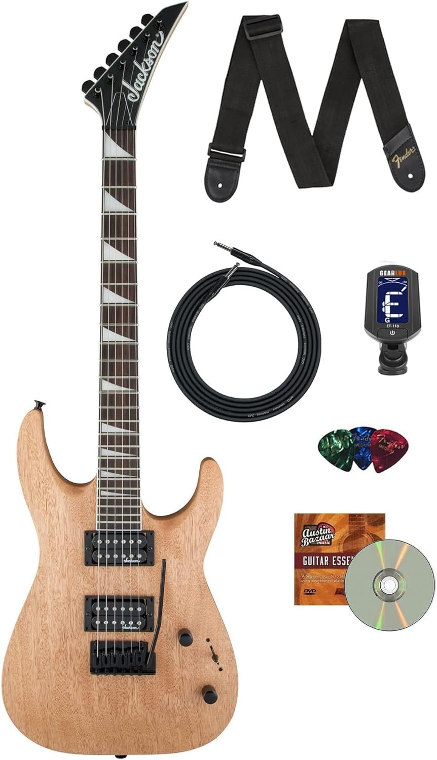 ackson Dinky Arch Top JS22 DKA Electric Guitar - Natural Oil Bundle with Cable, Tuner, Strap, Picks, and Austin Bazaar Instructional DVD