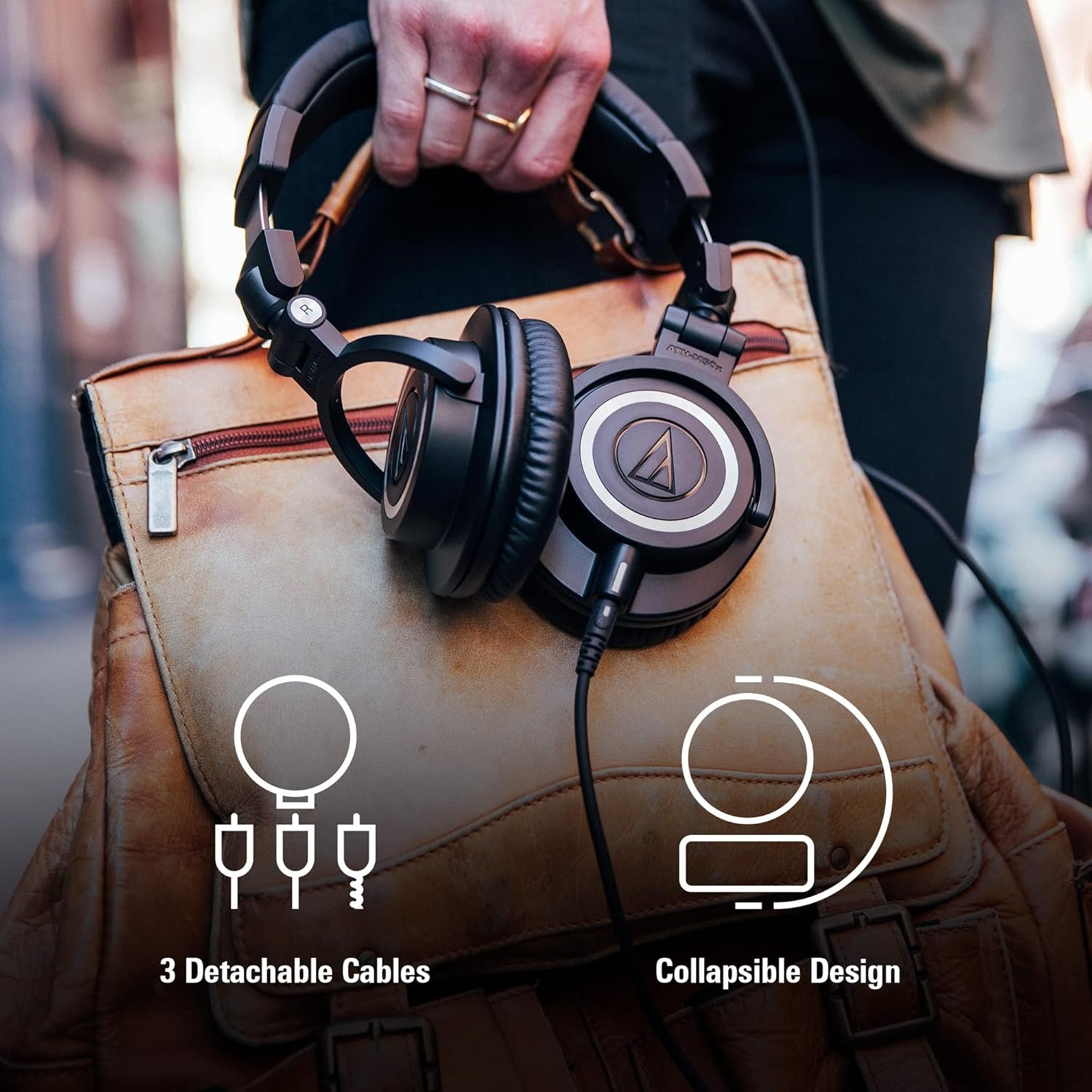 Audio-Technica ATH-M50X Professional Studio Monitor Headphones, Black, Professional Grade, Critically Acclaimed, with Detachable Cable