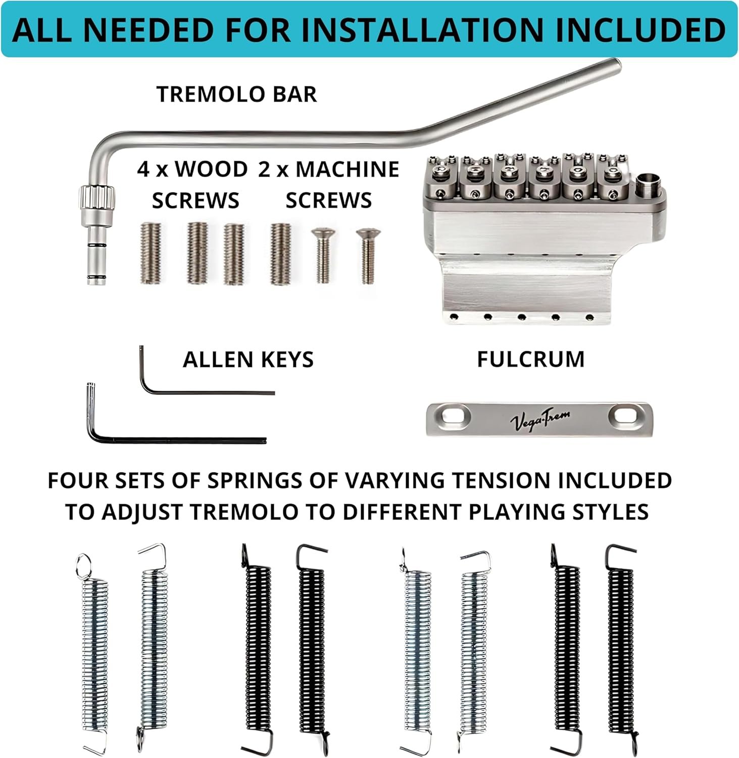 Vega-Trem VT1 Ultra-Trem 2-Points Stratocaster Guitar Tremolo Bridge For Strat No Mods Easy Installation (Satin, Right)